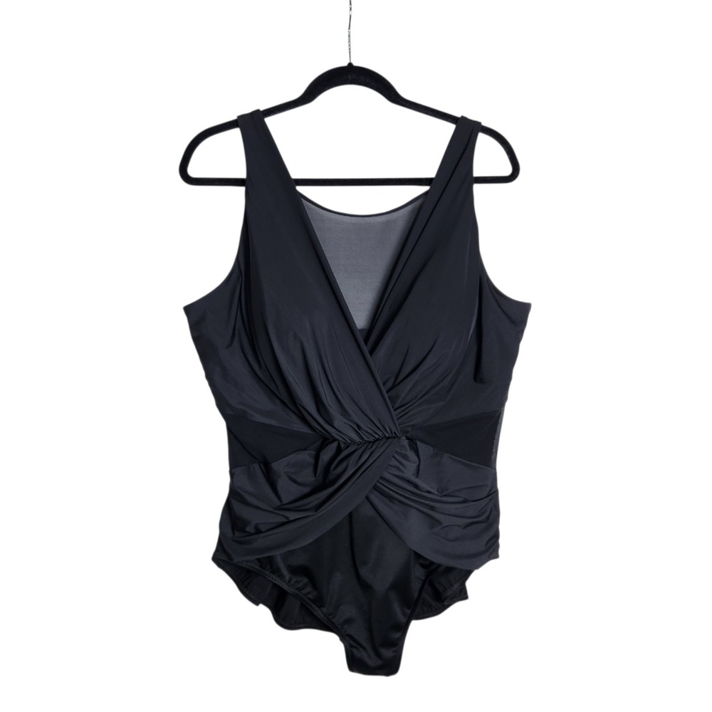 Miraclesuit Womens Black Crossover One Piece Swimsuit Mesh Twist 24W 6503585W